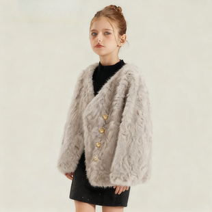 儿童皮草外套秋冬新款2025皮毛一体中大童短款女童毛毛大衣