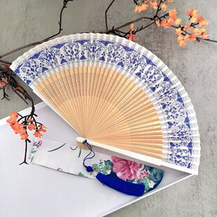和扇堂古风扇子舞蹈扇女式 折扇汉服配饰演出扇子舞青花瓷女扇21cm