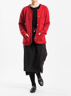 城市山民UrbanTribe2025秋女式羊毛针织圆领短开衫CF39210