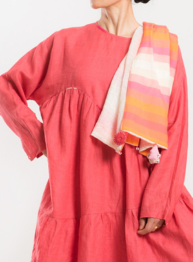 城市山民UrbanTribe女式亚麻撞色手工挂件长围巾AF39053