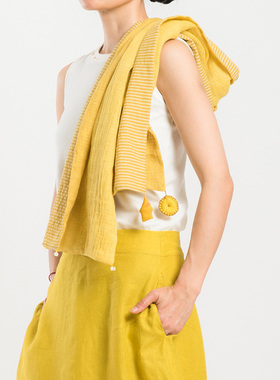 城市山民UrbanTribe女式亚麻双面手工挂件长围巾AF39055