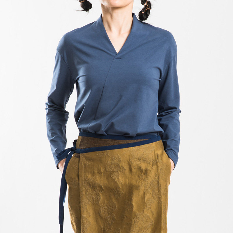 城市山民urbantribe2024春女式棉针织偏襟系扣立体套衫cf49217