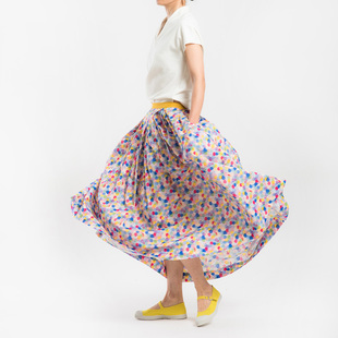 城市山民UrbanTribe女式棉印花拼腰叠褶半裙CF89170