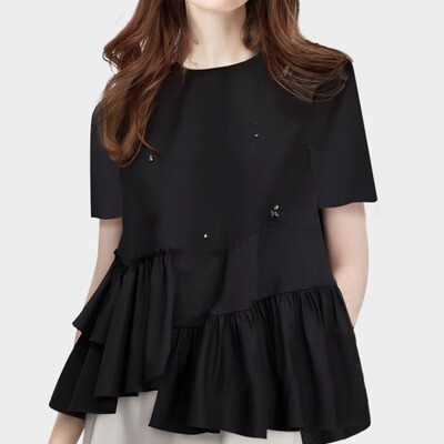 汉服时尚绝美百搭设计感衬衫女2025夏季新款荷叶边不规则显瘦上衣