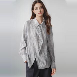 法式渐变水墨晕染亚麻衬衫女2025秋季新款长袖高级感气质小众上衣