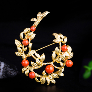 天然珍珠海竹珊瑚胸针ins潮胸花个性女别针配饰高档奢华气质西装