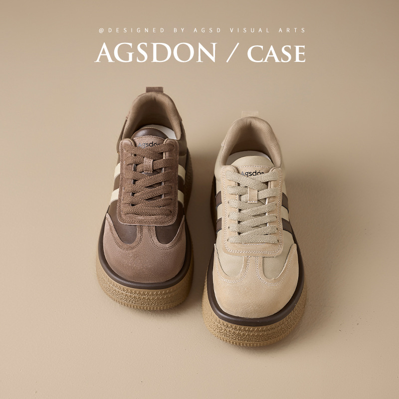 奥古狮登德训鞋女款2025新款冬季复古轻便休闲板鞋厚底加绒运动鞋