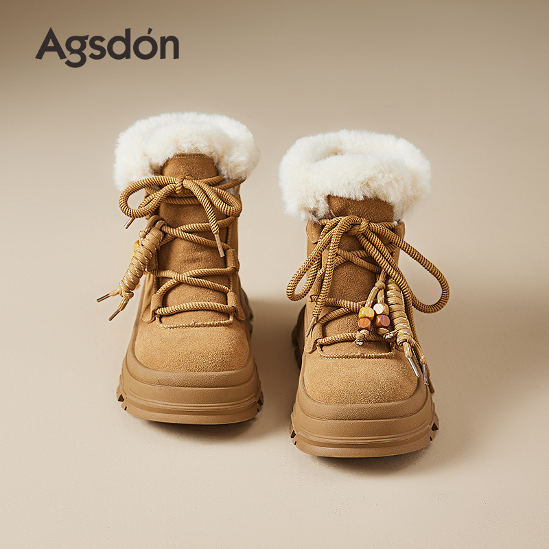 奥古狮登厚底雪地靴女2025新款冬季加绒加厚短靴棉鞋美拉德马丁靴