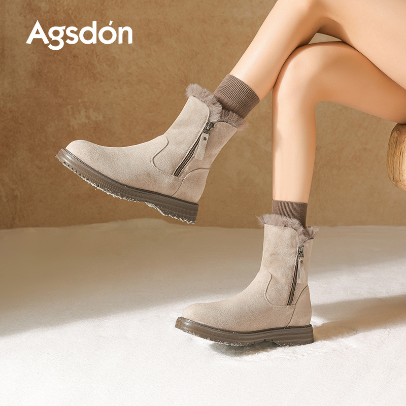 奥古狮登厚底雪地靴女2025年冬季加绒加厚短筒棉鞋时尚平底小短靴
