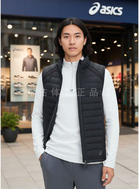 ASICS亚瑟士男式运动轻量羽绒马甲保暖舒适羽绒服 2031F370-001