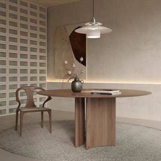 北美黑胡桃木餐桌椅组合简约现代家用圆形实木饭桌客厅白蜡木书桌