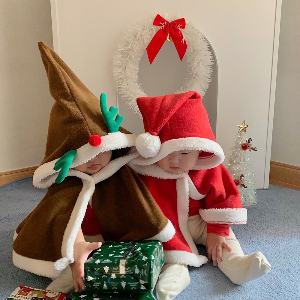 ins韩版宝宝加厚圣诞节斗篷25秋冬新款婴幼儿保暖外出披风加绒