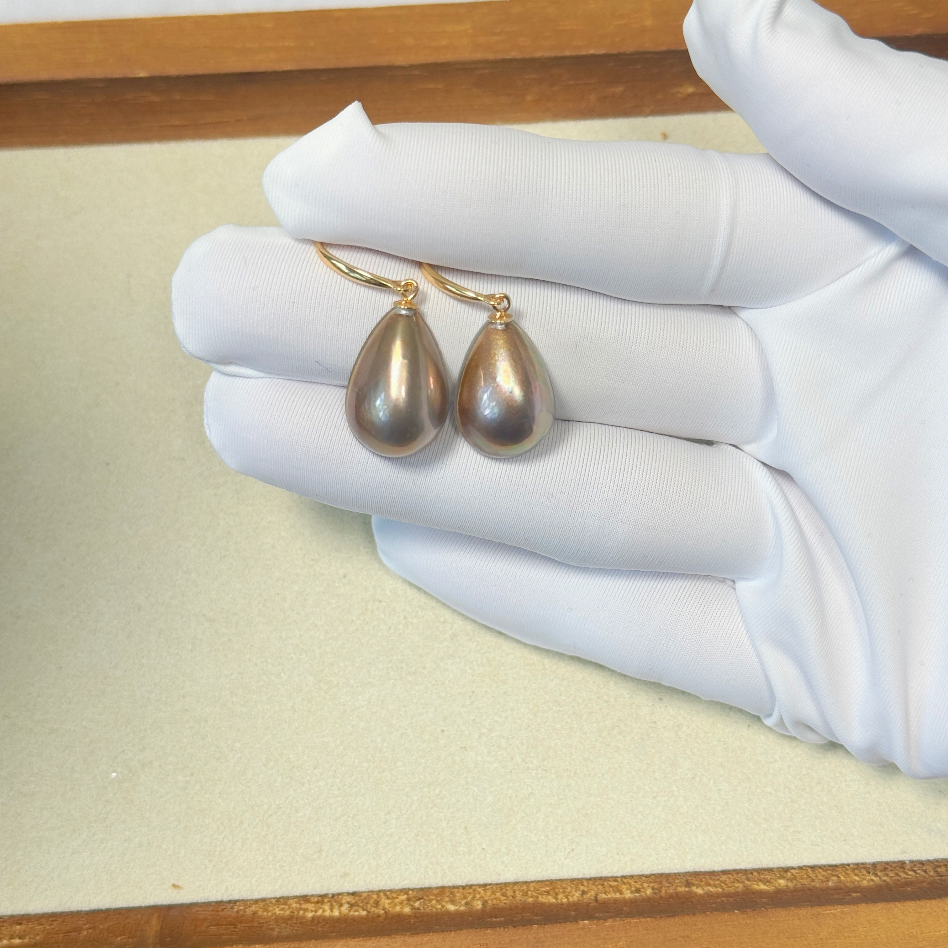 清仓特价天然海水马贝耳环咖色调天然珍珠耳饰