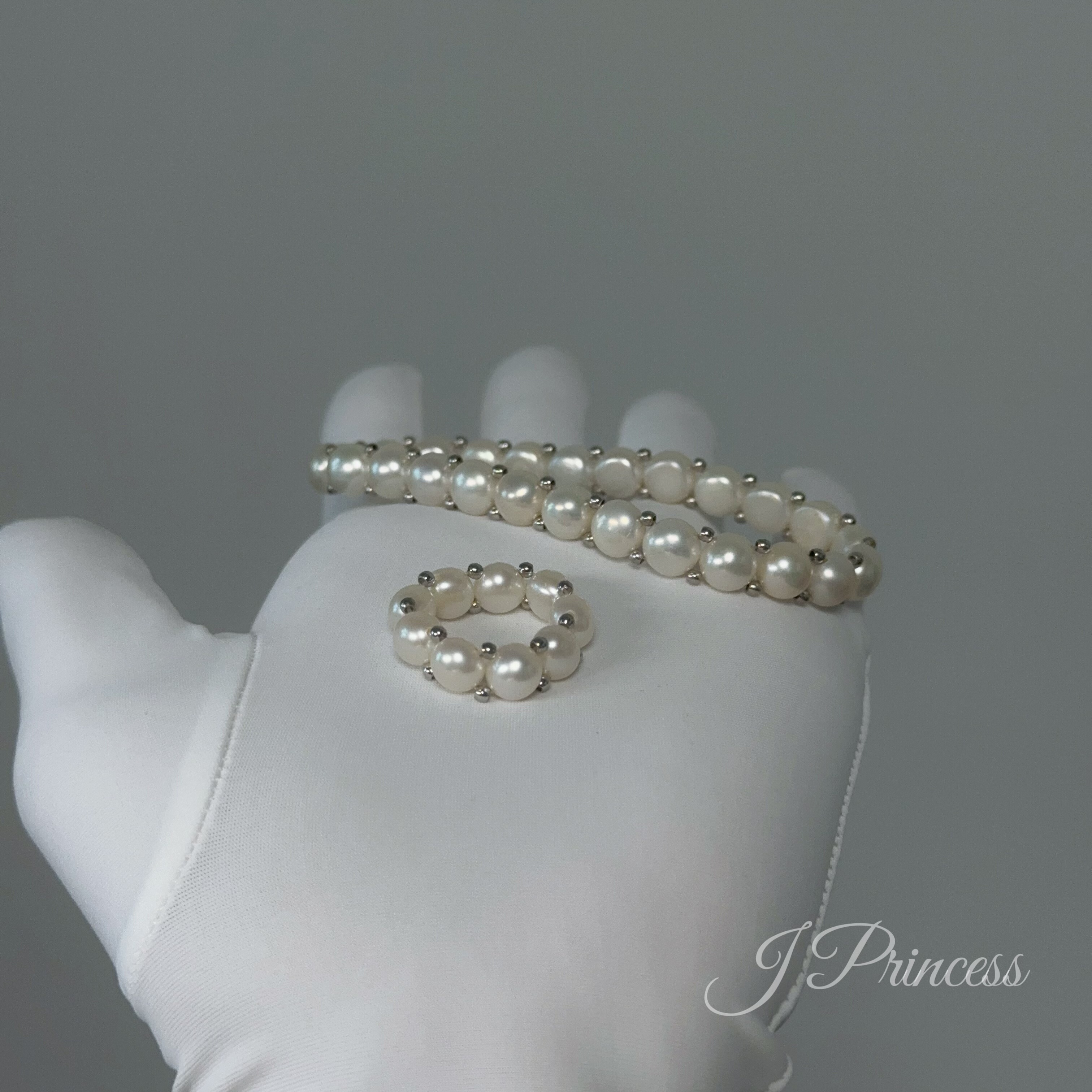 【福利套装】天然淡水珍珠手链戒指套装纯银配件