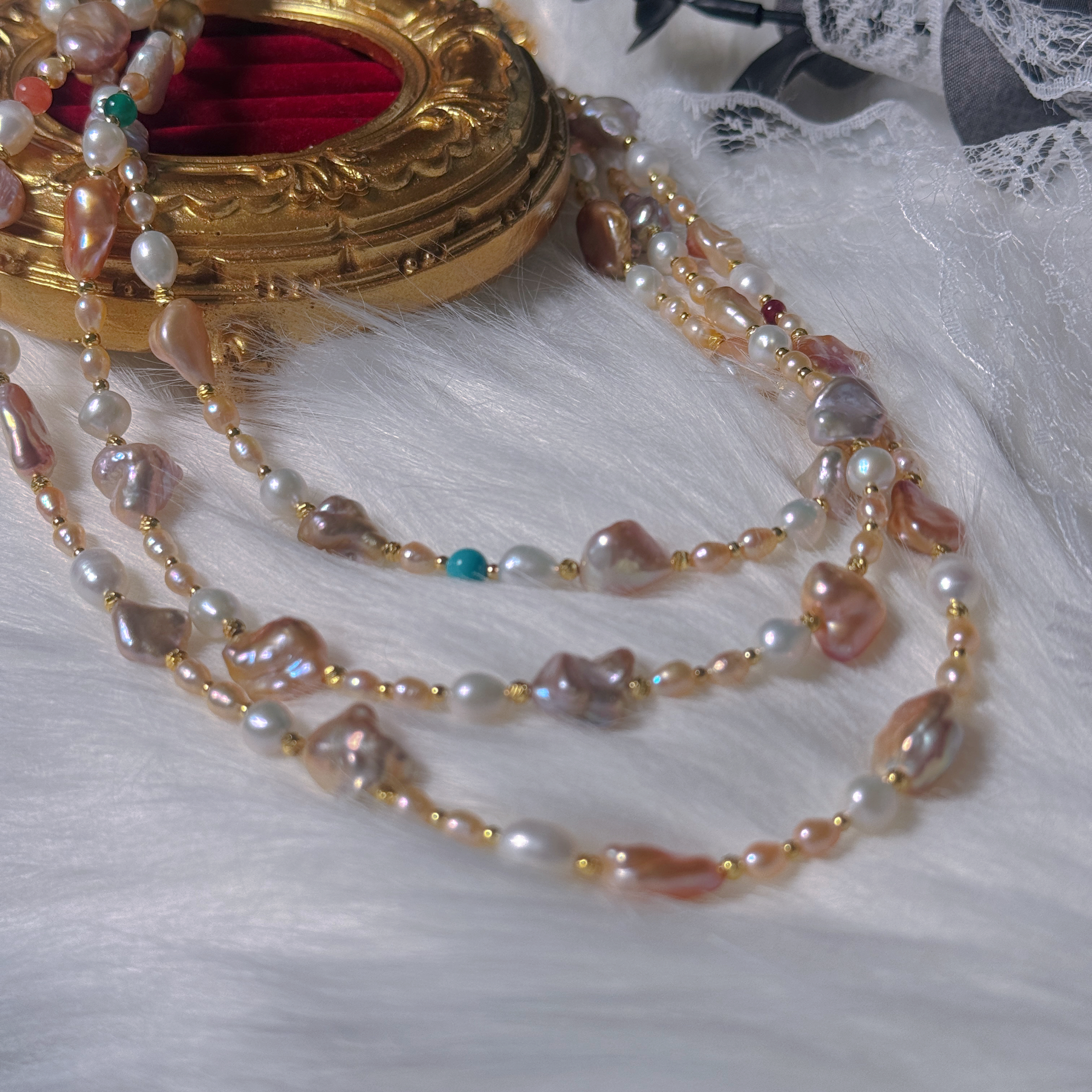 【J PRINCESS】仙仙毛衣链糖果碎石巴洛克长链163cm天然淡水珍珠