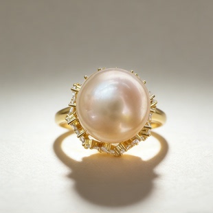 J PRINCESS 13MM大点位海水南洋金珠戒指天然海水珍珠浅金色