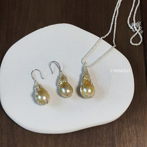 J PRINCESS·干枯玫瑰金天然海水巴洛克吊坠耳环套装海水南洋金珠
