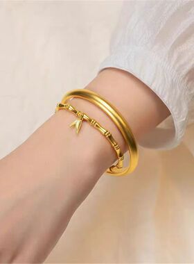 古法传承 黄金色泥鳅背手镯女越南沙金仿真黄金实心正品大金镯子