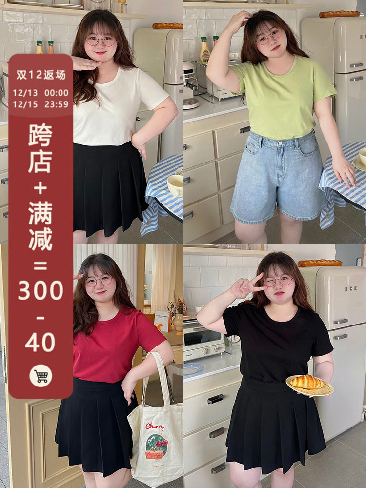 [2벌 20%할인 + 10%할인] 스파이시한 라지 사이즈 레귤러 솔리드 컬러 여성용 티셔츠 다재다능하게 살을 커버해 몸매를 슬리밍하게 뚱뚱함을 위한 루즈 탑 MM