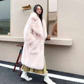 环保托卡芬兰狐皮草长款 宽松翻领粉色毛毛外套女保暖大口袋大衣
