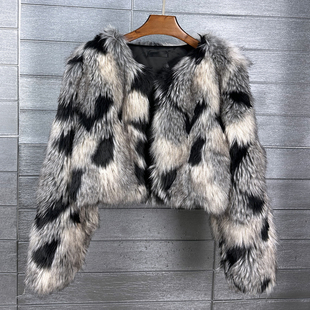 提花仿皮草秋冬新款毛毛皮草外套女仿狐狸毛长毛毛短款时尚