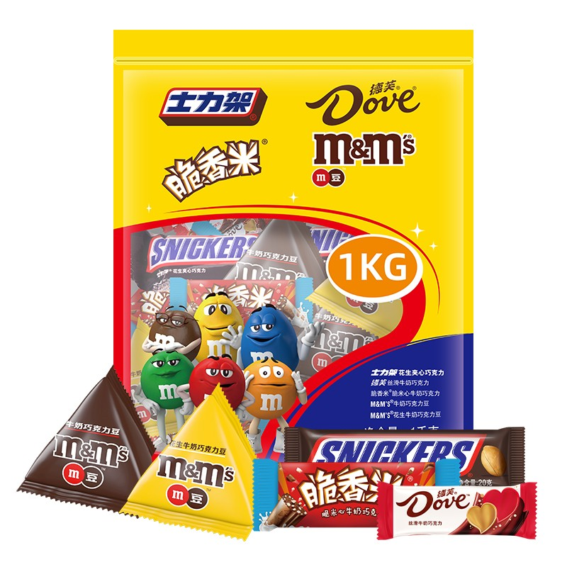 玛氏混合巧克力大礼包1000g德芙士力架脆香米M豆多口味零食礼包