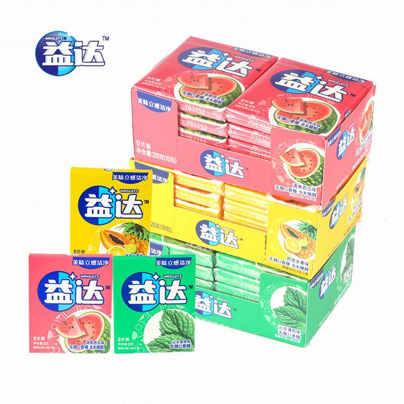 益达口香糖木糖醇咀嚼清新口气12片装糖果携带散装泡泡糖零食