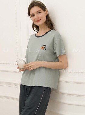 富妮来2025春夏女款纯棉套头简约薄款圆领短袖家居服睡衣F-A6861