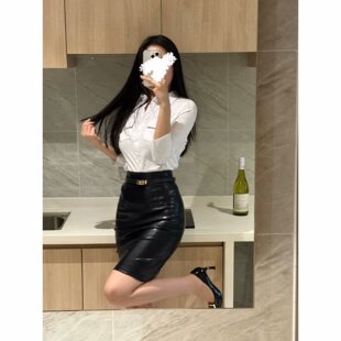 OL性感高腰A字包臀裙百搭气质辣妹后开叉含腰带半身裙显瘦皮裙