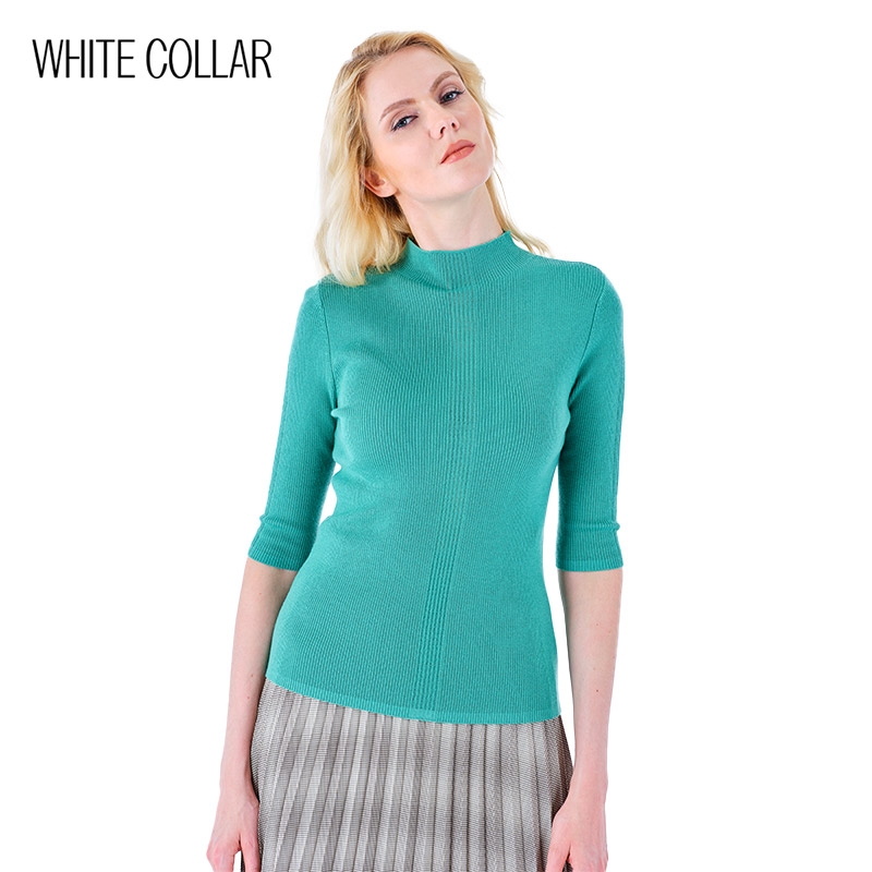 白领米色绵羊毛七分袖套衫