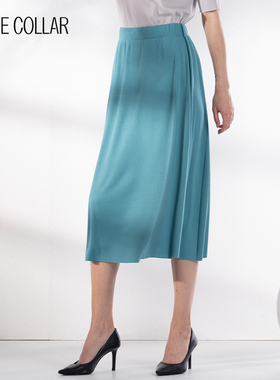 白领女士春夏灰色绿色条纹针织大摆长裙OL-TIAOZH22-190