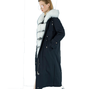 白领女装 貉毛饰毛带帽兔皮可拆卸内胆大衣 PKF18-903