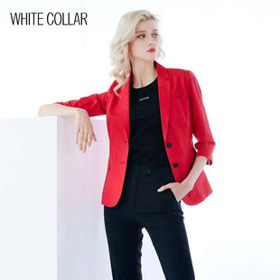 602 上衣MIAN21 白领女士红色棉西服显瘦休闲小西装 两粒扣七分袖