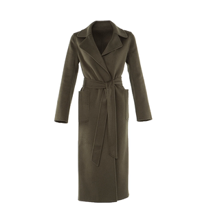 白领军绿波纹SC双面西服领贴袋系带无扣长大衣OL-LOVBS19-902