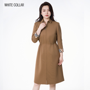 collar浅咖可裁剪方领拉链侧插兜可翻边连衣裙QKAKC0FA301 white