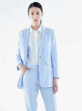 白领天兰白条大西服领一粒扣三兜