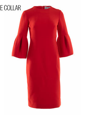 白领大红圆领灯笼袖后拉链连衣裙 GNBJ16-309