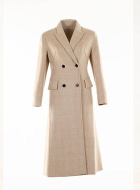 白领混咖格混米格丝羊毛戗驳领收腰A摆双排扣长大衣GNBJ18-LOV903