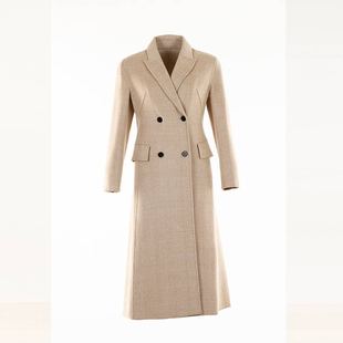 白领混咖格混米格丝羊毛戗驳领收腰A摆双排扣长大衣GNBJ18-LOV903