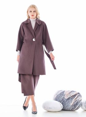 白领秋冬女士羊毛双面西服领前中金属扣中长款大衣GNBJ21-LOV902