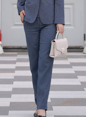 white collar蓝灰拱针裤角开叉锥形裤LHHUNM05K01