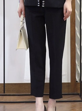 white collar女士黑色裤口开叉瘦腿九分裤GNY23-1