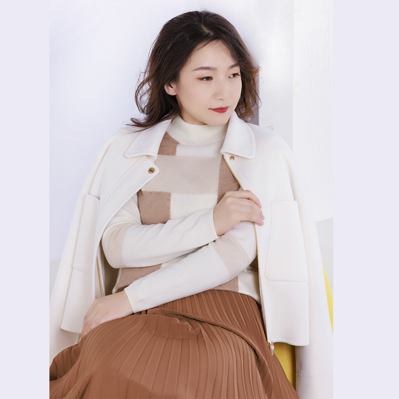 白领羊毛方领暗门襟插肩