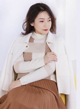 white collar白色羊毛真丝方领暗门襟插肩短上衣OL-NIN03A601