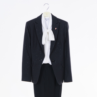 601 上衣HEILP23 white collar黑色亮片戗驳领一粒扣长袖