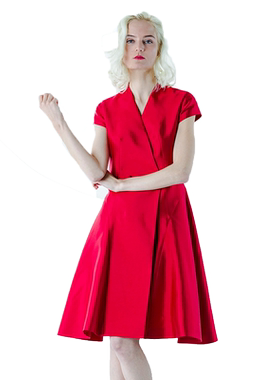 白领红色丝毛立双排扣大礼服