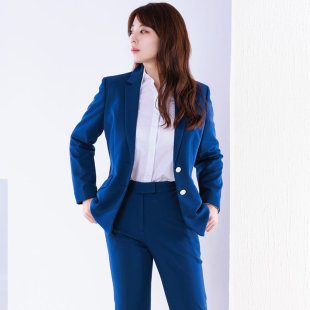 white 上衣NZLTL03A602 collar牛仔蓝高弹力西服领两粒扣长袖