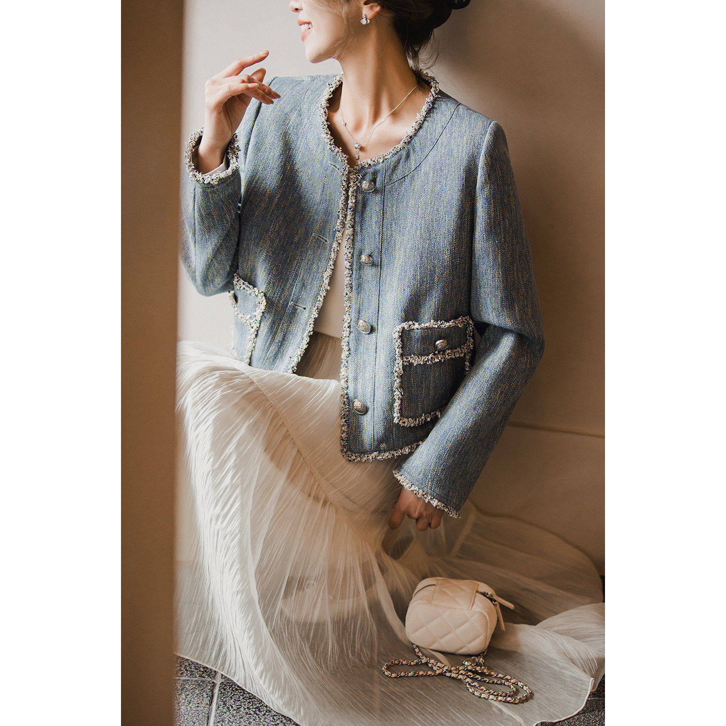 小谷粒莫妮卡外套 复古小香风外套女短款2026春新款气质百搭上衣