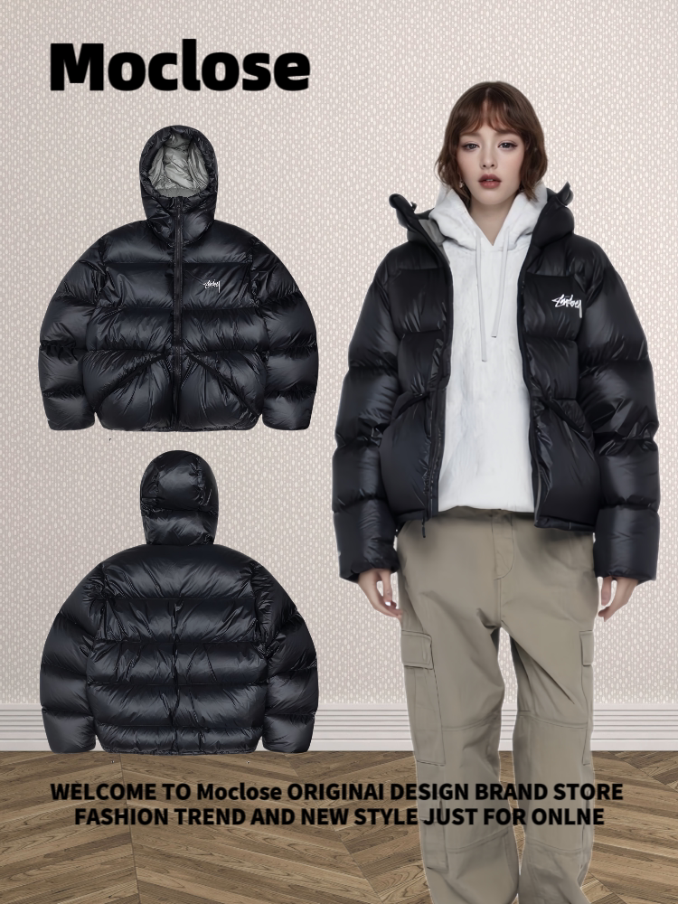 MOCLOSE STREET 야외 가을 겨울 자수 대비 색상 따뜻한 느슨한 남성 및 여성의 다목적 빵 다운 재킷