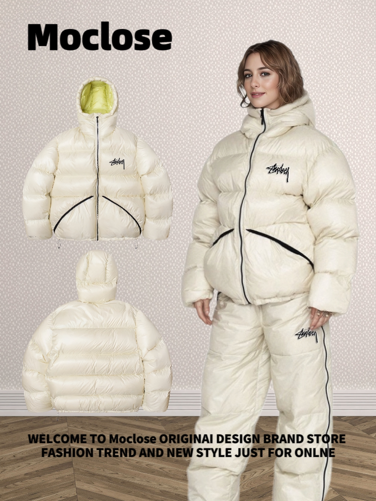MOCLOSE STREET 야외 가을 겨울 자수 대비 색상 따뜻한 느슨한 남성 및 여성의 다목적 빵 다운 재킷